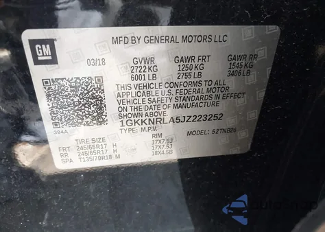 2018 GMC Acadia Sle-1 из США, поврежденный, VIN 1GKKNRLA5JZ223252